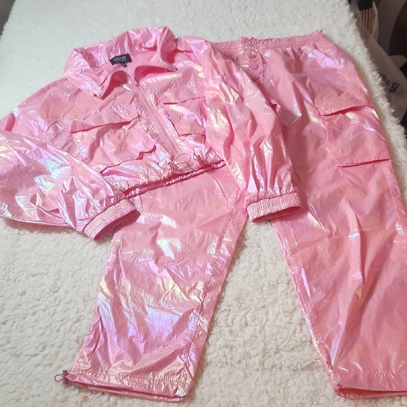 NWOT C'est Toi Pink Iridescent Jacket Sz L and Joggers Sz M - Picture 1 of 15